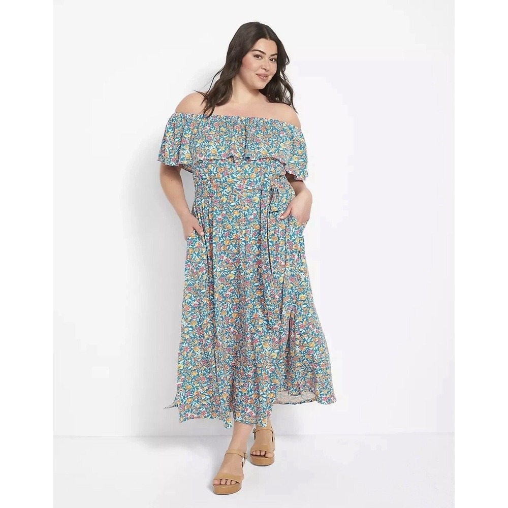 Lane Bryant Floral Convertible Off-The-Shoulder Maxi Dress 22/24 Cottagecore